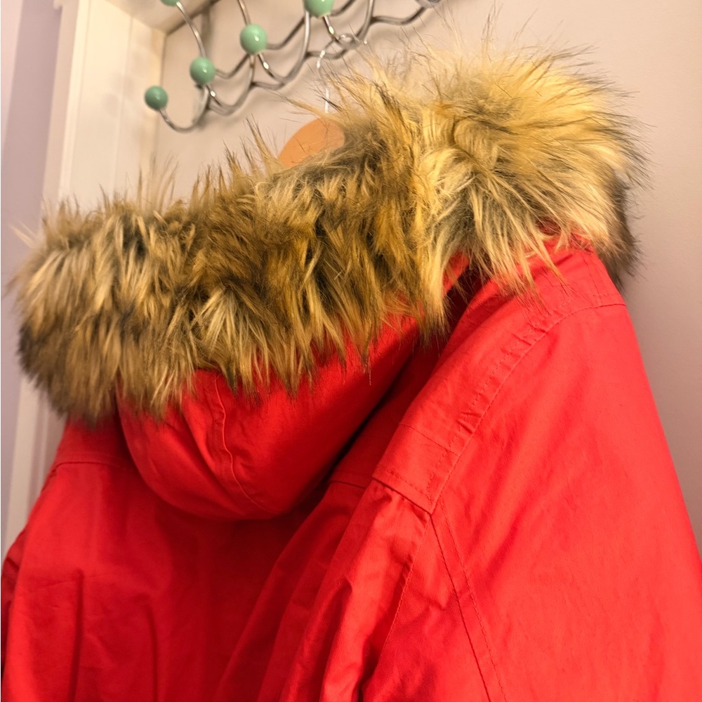Hunter Red Women's Ski Jacket with Fur Hood - Original Parka - Picture 6 of 11